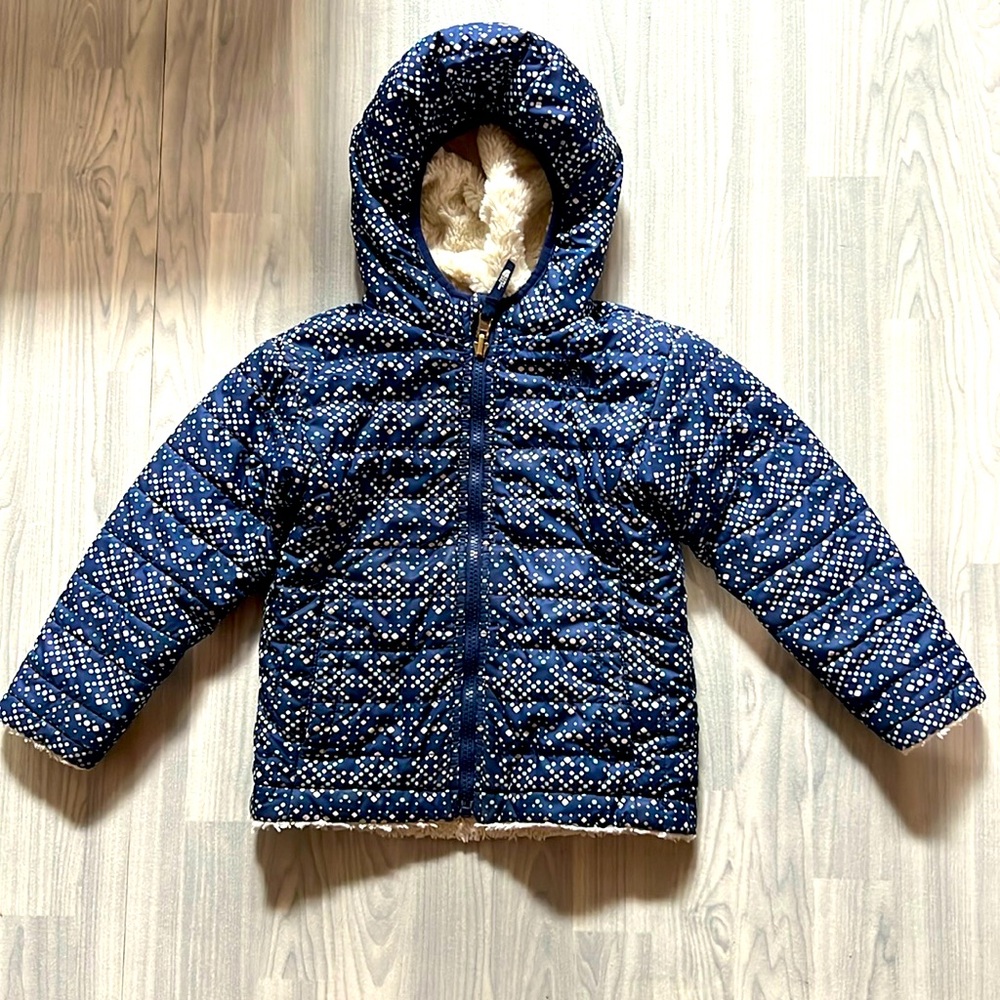 The North Face Navy Dot-Print Hooded Puffer Jacket